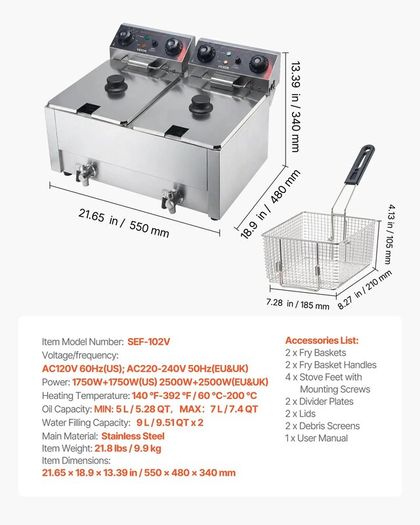 Electric Deep Fryer, Upgrade Dual Tank 14 L Oil Capacity Overheat Protection