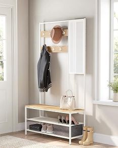 Coat Rack with mirror Coat Stand Modern Oak White