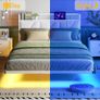 Floating Double Bed Frame with Upholstered Headboard Storage, White 135x190cm Metal Bed Frame with LED Lights & USB Charging Station, 4ft6 Platform Bed, Heavy Duty Metal Slats, Noise Free Image 2