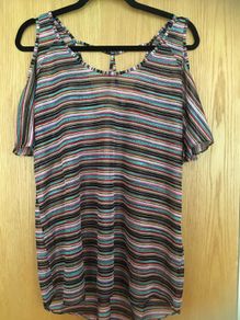 RI Metallic Threads Striped Cold Shoulder Top New       Missoni-like