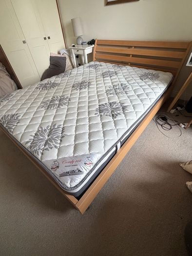 King Size Wooden Bed Frame + Mattress