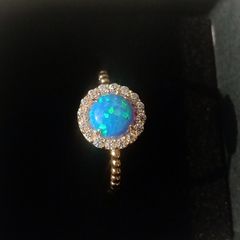 14ct gold created opal & cz stones ring size L