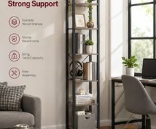 Industrial 6-Tier Bookshelf Tall Narrow