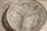 Rare find  Vintage Divided Dish 3 Sections - Daisy and Button Pattern - Made in France IN SILVER PLATED HOLDER