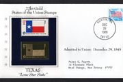 1988 USA Texas "Lone Star State" 22kt Gold Replica of the 1976 United States Flag Stamps showing 25c US flag definitive tied Austin, Texas (state capital) illustrated cover