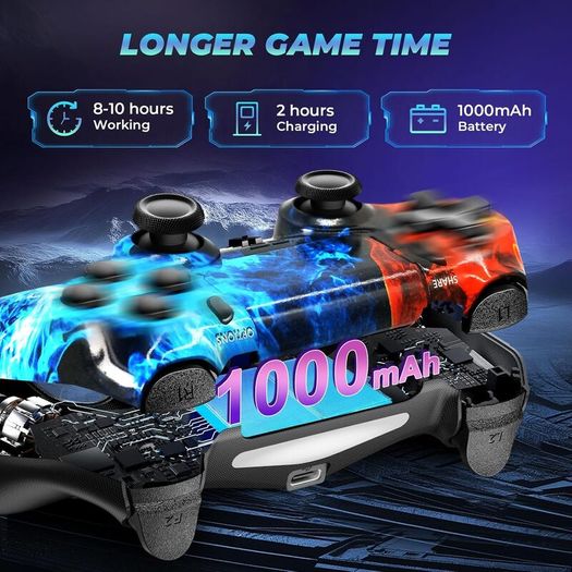 Wireless Controller for PS-4, Game Controller for PS-4/Pro/Slim/PC, Bluetooth Gamepad Joystick with Dual Vibration Touch Panel,Upgraded Six-Axis Sensor, 3.5mm Audio Jack (FIRE/ICE)