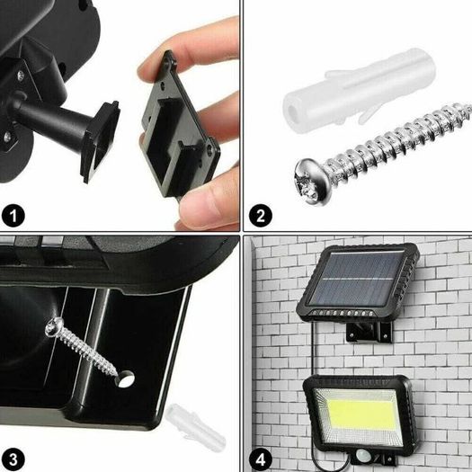 37644 100 LED Solar Powered PIR Motion Sensor Wall Flood Light Security Outdoor Garden