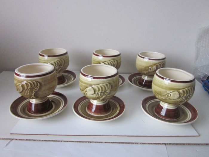Vintage Toni Raymond High Glaze Pottery Prawn Cocktail Goblet Set 1970's