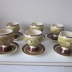 Vintage Toni Raymond High Glaze Pottery Prawn Cocktail Goblet Set 1970's