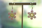 Handmade Beaded Pink Flower Earrings