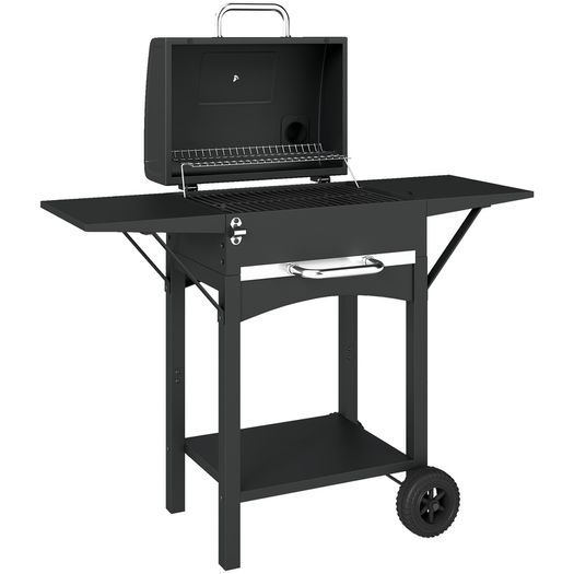 Charcoal grill with lid, BBQ smoker grill with 2 side tables Large grill area Grill grate Thermometer