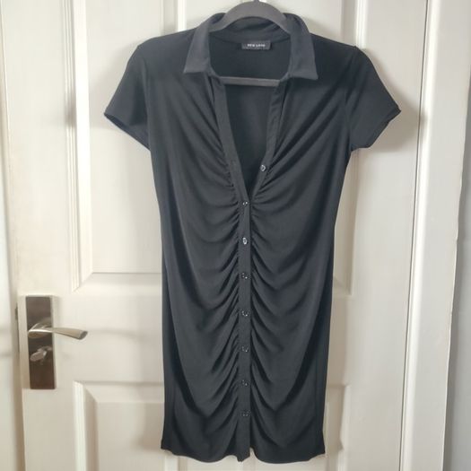 Black ruched front button through top, NEW LOOK