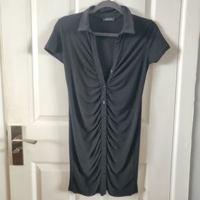 Black ruched front button through top, NEW LOOK