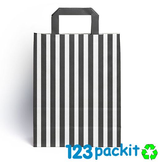 Lot of 20 pcs Black stripe Candy bags with handles size 18 x 23 x 8 cm excellent for parties, b'day, wedding, candy cart , Sweet bags with handles