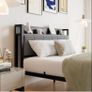 King Size Bed Frame with Storage Wooden Headboard,Heavy Duty Metal Upholstered Platform Bed Frame King Size,Mattress Base/Sturdy Steel Slat Support/Under-bed Storage/Noise Free/Black Image 7