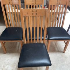 4 x Black Leather & Wooden Kitchen Dining Chairs - Can Deliver