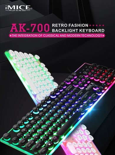 New iMICE AK-700 Retro Punk Backlight Wired USB Gaming Keyboard Black