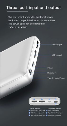 30000mAh Powerbank USB C Fast Poverbank For Xiaomi iPhone 12 Pro Portable External Battery Charger Pover bank