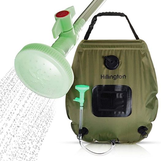 Premium 20L Solar Heating Camping Shower Water Bag For Hot Water With Temperature Thermometer 45 Degrees C Removable Hose On/Off Head For Camping Hiking Bathing Summer Garden Shower 5 Gallons