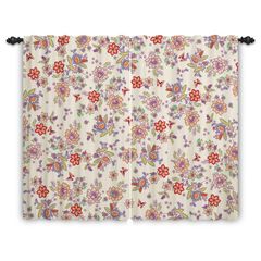 Brand New Botanical spring flower curtains wildflowers butterfly tie-top 2 panels