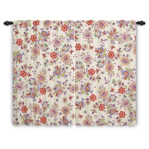 Brand New Botanical spring flower curtains wildflowers butterfly tie-top 2 panels