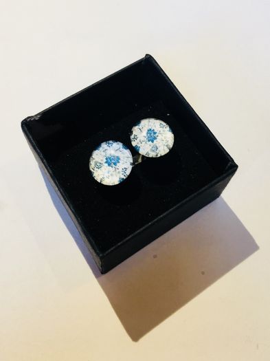 Blue and White glass cufflinks