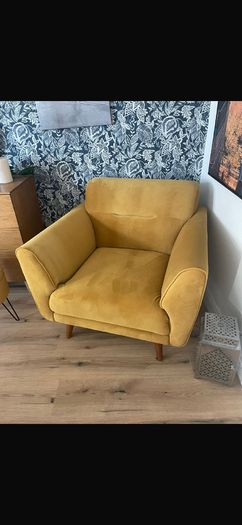 Mustard velvet armchair Michael Murphy