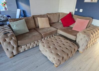 Champagne L Shaped Couch with Ottoman