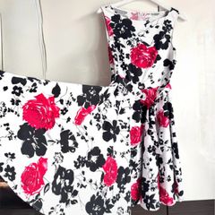 Belle Poque Floral Fit & Flare Dress UK 14/16 Full Skirt Vintage Style