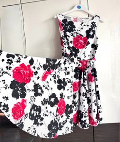 Belle Poque Floral Fit & Flare Dress UK 14/16 Full Skirt Vintage Style