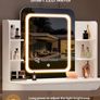 Makeup Desk with Smart LED Mirror and Power Outlet, Small Makeup Table with 2 Drawers and 5 Shelves, Dresser, White Image 7
