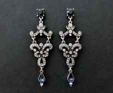 Sapphire Stone Art Deco Vintage Style Wedding Bridal Drop Earrings