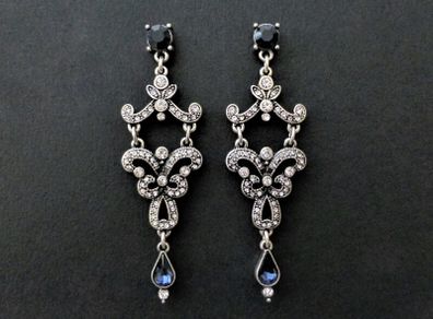 Sapphire Stone Art Deco Vintage Style Wedding Bridal Drop Earrings