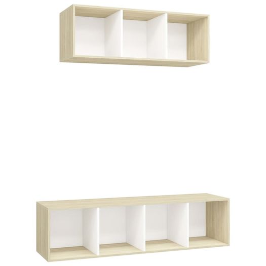 2 Piece TV Cabinet Set White and Sonoma Oak Chipboard