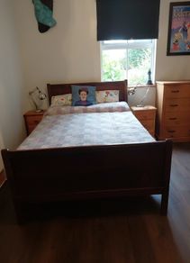 Double bed good mattress foot board 77cm headboard 108cm. Iron sprung base