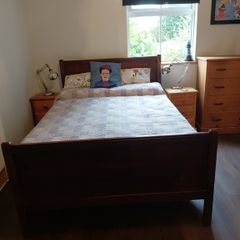 Double bed good mattress foot board 77cm headboard 108cm. Iron sprung base