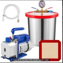 3 CFM 1/4HP Vacuum Pump & 13L Vacuum Chamber Kit for HVAC A/C Refrigeration
