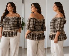 Plus Size Boho Off-Shoulder Animal Print Blouse L-XL