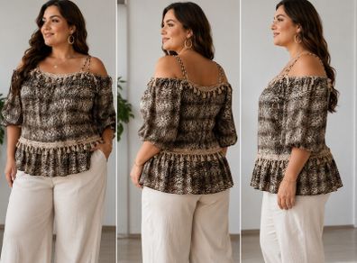 Plus Size Boho Off-Shoulder Animal Print Blouse L-XL