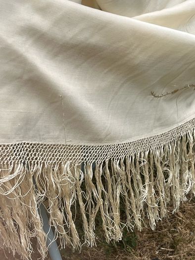 Antique Silk twill cream shawl embroidered deep fringe