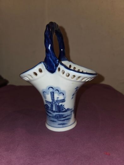 Delft Blue Basket Vase - Hand Painted