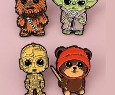 [4-Pack] Star Wars Enamel Pin Bundle | Yoda, C-3PO, Chewbacca & Ewok