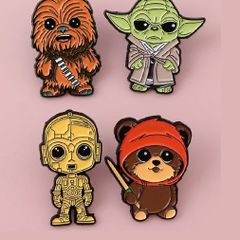 [4-Pack] Star Wars Enamel Pin Bundle | Yoda, C-3PO, Chewbacca & Ewok