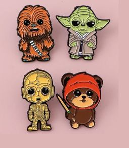 [4-Pack] Star Wars Enamel Pin Bundle | Yoda, C-3PO, Chewbacca & Ewok