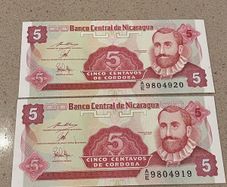 Nicaragua 1991 Uncirculated Centavos Banknotes Consecutive Numbers