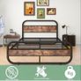 King Size Bed Metal Platform Bed Frame with Wood Headboard,Mattress Base,Metal Slat Support, Black and Brown/210X154 Image 3