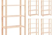 5-Tier Storage Racks 5 pcs 80x38x170 cm Solid Pinewood 250 kg