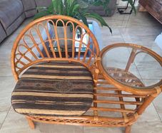 Vintage Rattan Telephone Chair / Gossip Chair with Glass Side Table