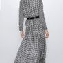 Zara midi black and white box pleated hundstooth skirt XS Image 10