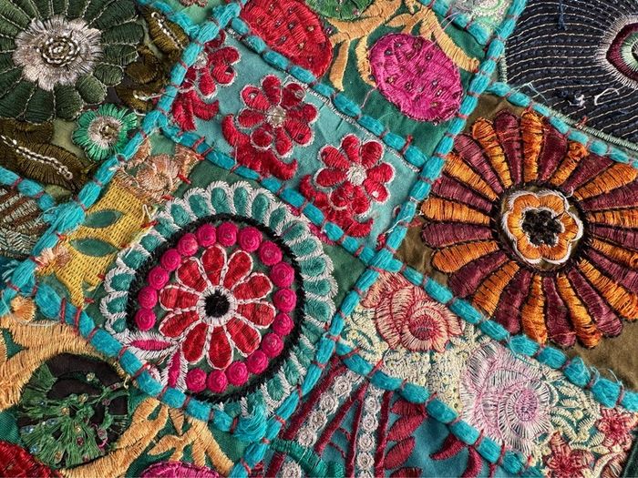 Pair of Handmade Indian Patchwork Embroidered Cushion Covers